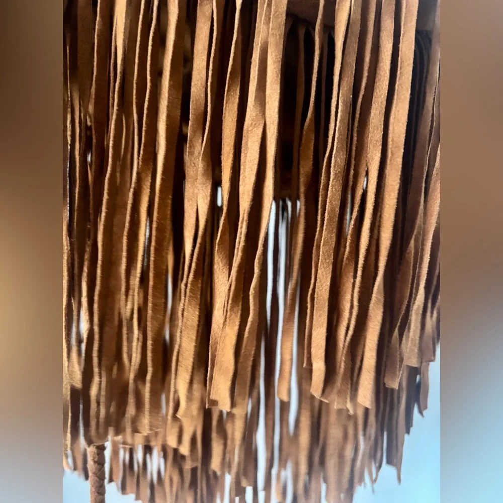 Antik Batik Gorgeous 100% leather Suede Honey- Brown Fringed Shoulder Bag - Picture 3 of 7